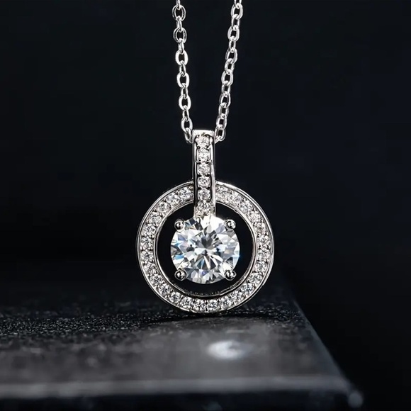 Jewelry - 1CT Moissanite Pendant Platinum Plated Necklace